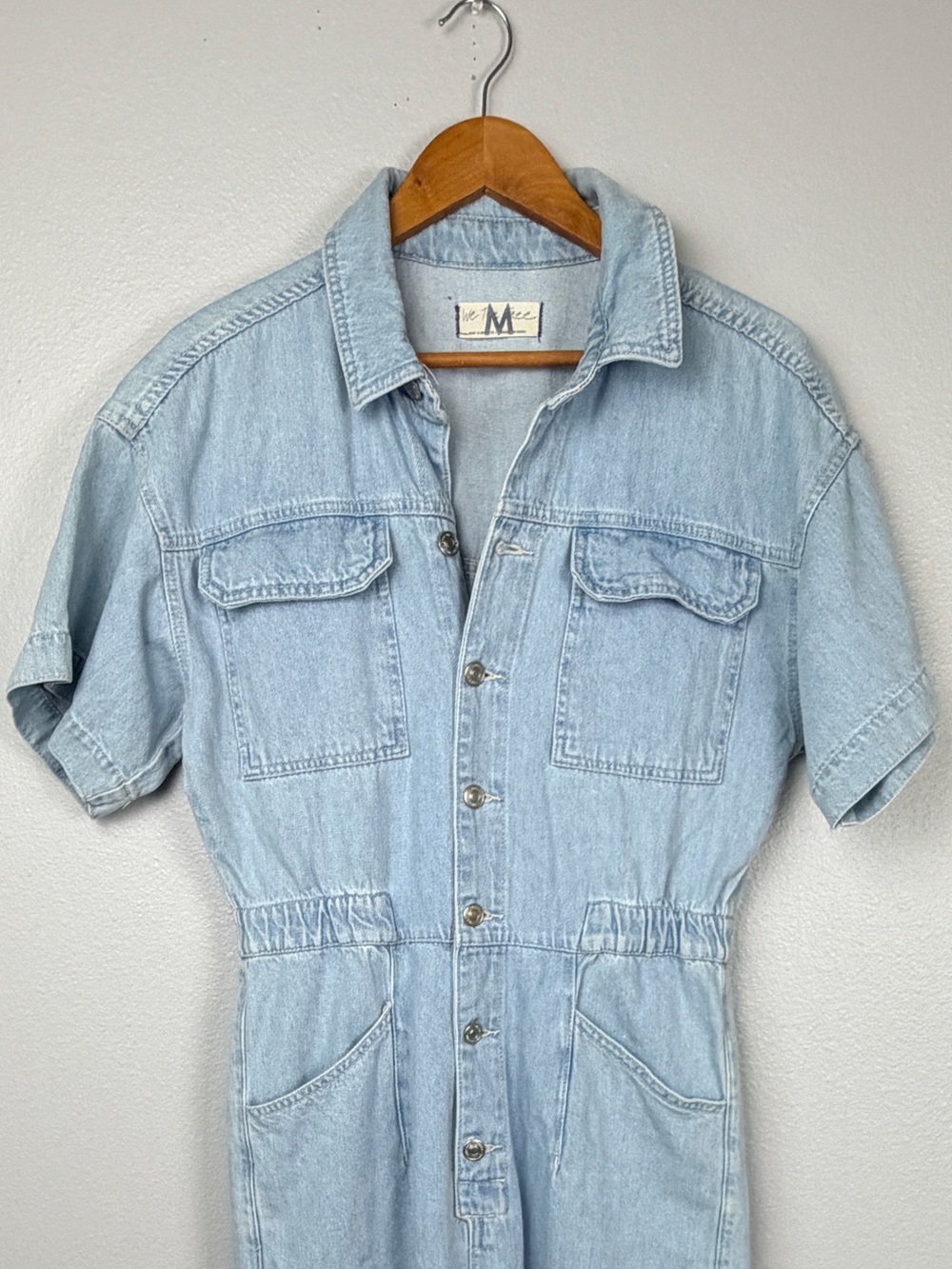 FREE PEOPLE Denim MARCI Coverall Jean Jumpsuit with Snap Pockets Clear Skies - Picture 5 of 12
